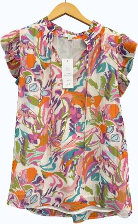 Jade Yoga Womens Ruffles Shell Blouse In Boho Blossom