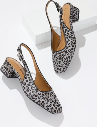Talbots Eliana Slingback Block Heel Pumps - Calf Hair Grey - 10 1/2 M Talbots