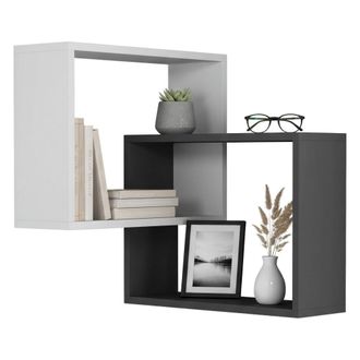 Dmora Estanter&iacute;a Alniyat, Estante, Estante De Pared, Estanter&iacute;as Multiusos, 68x60h68 Cm, Blanco Y Antracita, Con Embalaje Reforzado - Dmora