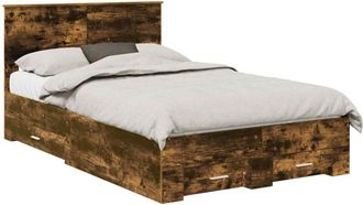 vidaXL Estructura De Cama Con Cabecera Roble Ahumado 135 X 190 Cm Vidaxl