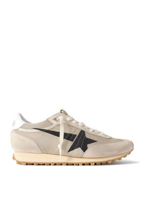Golden Goose Marathon Distressed Suede-Trimmed Printed Mesh Sneakers