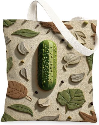 Generic Green Vegetable Canvas Tote Bags, Nature Leaf Pattern Reusable Grocery Bags, Eco-Friendly Lightweight Washable Shoulder Str, Green, 13x15 Inch