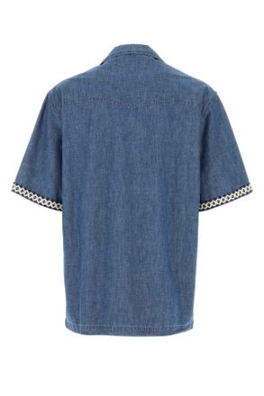 Valentino Garavani Mens Short-Sleeve Denim Shirt Blue Cotton