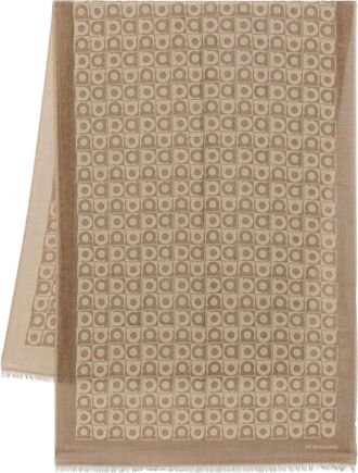 Ferragamo Sciarpa Gancini con monogramma - Marrone