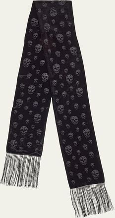 Alexander McQueen Classic Skull Velvet Fringe Scarf