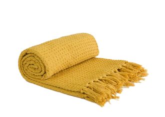 TJ Hughes Honeycomb - Recycled Cotton Throw in Ochre (50 x 60) - TJ Hughes