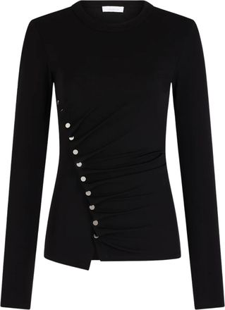 Paco Rabanne Black Round Neck Draped Metallic Buttons Viscose Top