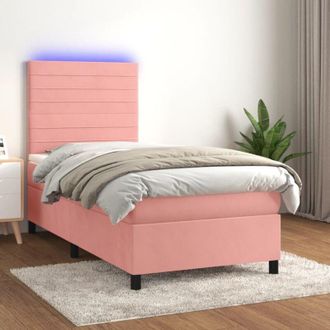 vidaXL Cama Box Spring Colch&oacute;n Y Led Terciopelo Rosa 80x200 Cm Vidaxl