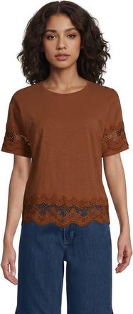 Lands End Short Sleeve Slub Jersey Cutwork T-Shirt in Rich Ginger Brown at Nordstrom, Size X-Large