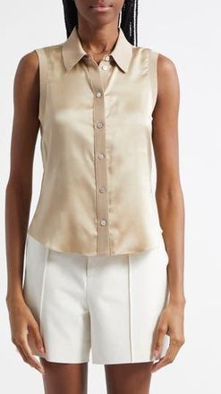 Cinq &agrave; Sept Giselle Silk Sleeveless Shirt in Khaki at Nordstrom Rack, Size Xx-Small