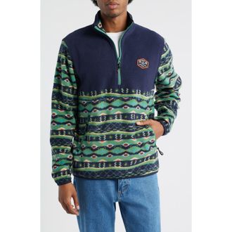 Dark Seas Walter Fleece Quarter Zip Pullover in Navy/Teal at Nordstrom, Size Medium