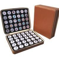 OEM Caja De Presentaci&oacute;n Marr&oacute;n Para 60 Diamantes De Piedras Preciosas, Caja De Almacenamiento De Colecci&oacute;n De Cuero