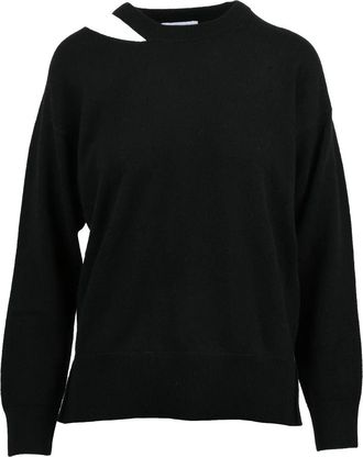 Alpha Studio Crew-Neck Black Sweater With Asymmetrical Cutout Detail