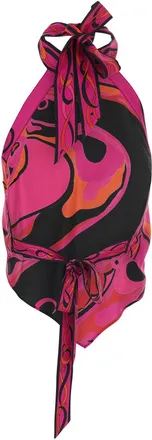 Emilio Pucci Womens Silk Halterneck Top With Orchidea Print Fuchsia Tops