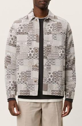 Les Deux Layton Patch Jacquard Button-Up Shirt Jacket in Light Sand at Nordstrom, Size Xx-Large