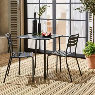 Sweeek 2-seater Square Steel Garden Table Set With Chairs in Grey