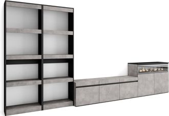 Skraut Home Skraut Home - Muebles De Sal&oacute;n Para Tv, Conjunto De Muebles Comedor, 370x186x35cm, Para Tv Hasta 65, Chimenea El&eacute;ctrica, Estilo Moderno, Gris Cemento