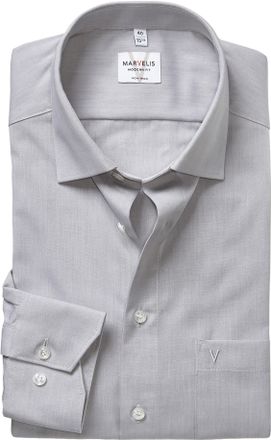 Marvelis Langarmhemd MARVELIS, Herren, Gr. 38, N-Gr, mittelgrau, Web, Obermaterial: 100% Baumwolle, tailliert normal, 2-Knopf-Manschette, Hemden Langarmhemd, B