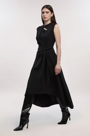 Karen Millen Womens Polished Tailored Drape Neck Full Skirt Dress - Black - Size 12 UK