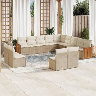vidaXL Set Sof&aacute;s De Jard&iacute;n Con Cojines 13 Pzas Rat&aacute;n Sint&eacute;tico Beige Vidaxl
