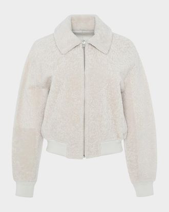 Gorski Reversible Textured Lamb Shearling Zip Jacket