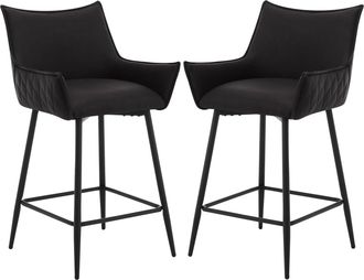 Woltu Woltu - 2x Taburetes De Bar Modernos En Pu Con Asiento Acolchado Suave Reposabrazos Respaldo Y Base De Reposapi&eacute;s De Metal Para Comedor Cocina Antraci
