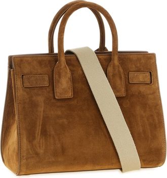 Saint Laurent Womens Suede Top Handle Bag Brown Calfskin Leather