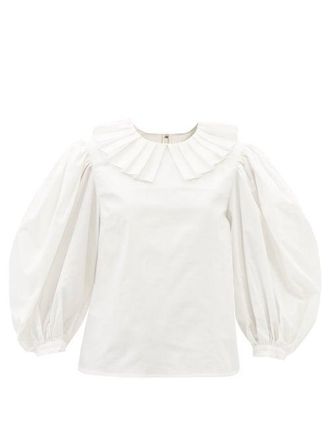 Rejina Pyo Pleated-collar Cotton Poplin Blouse - Womens - Ivory