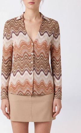 MC2 Saint Barth Camicia Joys slim fit in lurex con stampa a onde e maniche lunghe