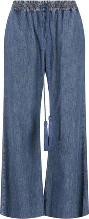 Valentino Garavani Wijde Denim Broek met Tassel Koord - Dames - Wijde Broeken - Blauw - 2XL - Denim - Broeken