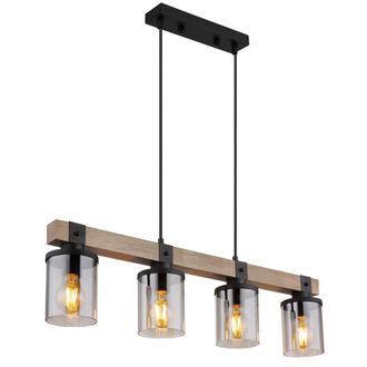 Netlighting Lila Bar Pendant Ceiling Light Matt Black Smoke Glass Shade 4x E27