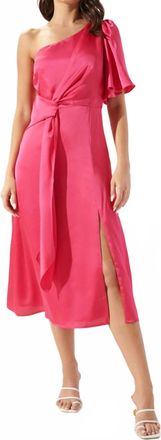 Sugarlips Chateau Satin One Shoulder Midi Dress In Fuchsia