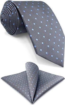 Shlax & Wing Shlax&Wing New Dots Neckties For Men Grey Blue Silk Mens Tie Business Classic (Skinny Necktie 57.5x2.36 + Pocket Square)