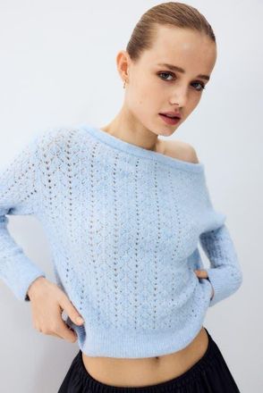 H&M Pointelle-knit Off-the-shoulder Jumper in Light Blue at Nordstrom, Size Xx-Large