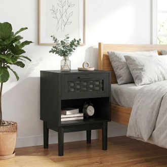 OEM Juego De 2 Mesitas De Noche Con 1 Caj&oacute;n Y Compartimento Abierto, Almacenamiento Para Dormitorio O Sal&oacute;n, Negro