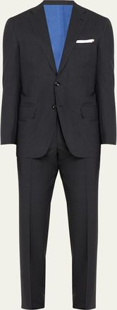 Kiton Mens Grid Check Wool Suit