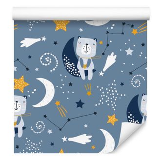 OEM Carta Da Parati Con Stelle, Lune E Orsetti Addormentati Per Soggiorno E Camera Da Letto, 50x1000 Cm