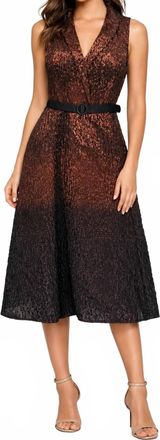 Kay Unger Sleeveless Ombr&eacute; Bronze Midi Dress In Metallic Brown