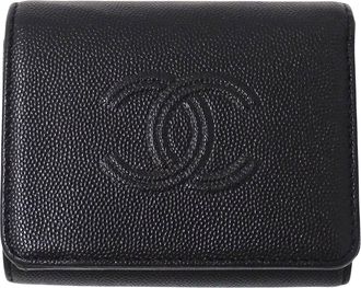 Chanel Black Grained Calfskin Wallet (Tri-Fold) (Pre-Owned)