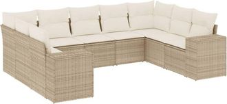 vidaXL Set De Sof&aacute;s De Jard&iacute;n 9 Pzas Con Cojines Rat&aacute;n Sint&eacute;tico Beige Vidaxl