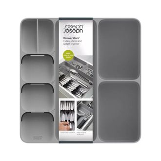 Joseph Joseph Organizador De Cuberter&iacute;a Y Utensilios Joseph Joseph Drawerstore, 5 Compartimentos Para Cubiertos Y 3 Para Utensilios, Gris, Optimiza El Espacio De Ca