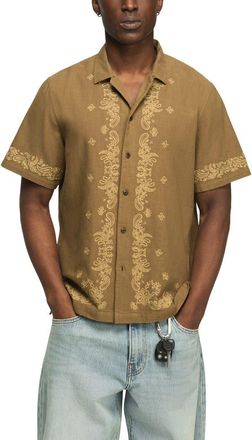 Lucky Brand Embroidered Paisley Camp Shirt in Kangaroo at Nordstrom, Size X-Large