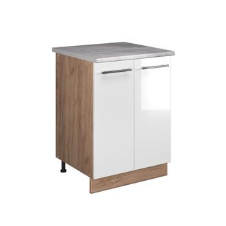 Vicco Mueble Bajo Para Fregadero Fame-line, Blanco Alto Brillo/roble Dorado, 60 Cm, Vicco