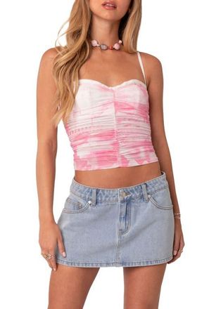 Edikted Evelyn Print Ruched Crop Camisole in Pink at Nordstrom, Size X-Large