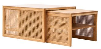 Nordlys Set 2 mesas bajas en madera y ratan