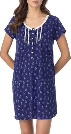 Eileen West Cotton Jersey Short Nightgown in Navy at Nordstrom, Size X-Large