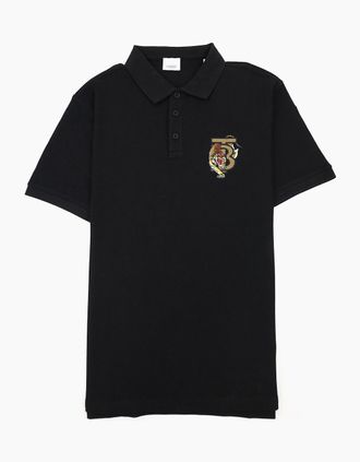Burberry Mens Burberry Cotton Tb Tiger Polo Shirt Black - Size: 34