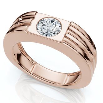 Pompeii3 Mens 1/2Ct Round Bezel Diamond Solitaire Ring 14k Gold or Platinum Lab Grown
