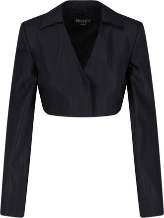 Dondup Black Virgin Wool-Blend Gessato Cropped Blazer