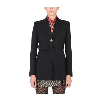 Versace Blazers, female, Black, Size: S Tooth Revers Singlebreas